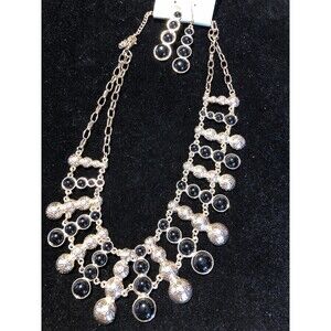 Davinci Statement Black Lucite Beads & Bright Gold Tone Necklace with Earrings